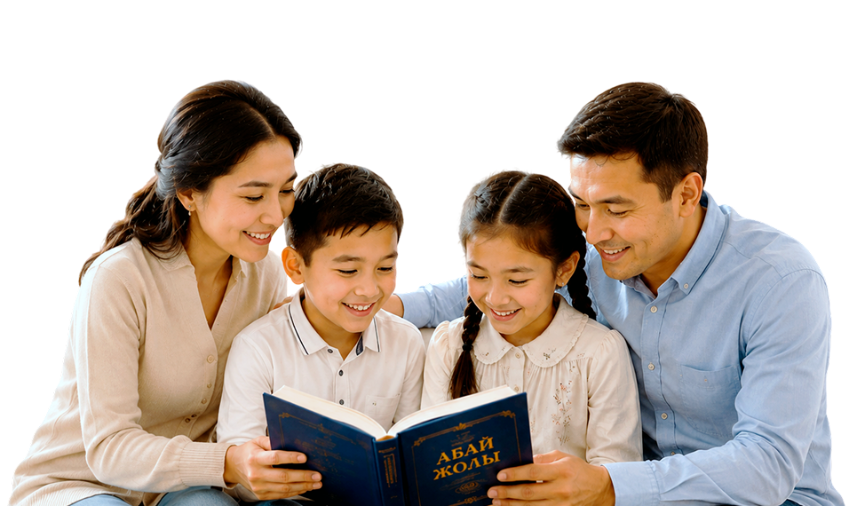 Семья читает книгу